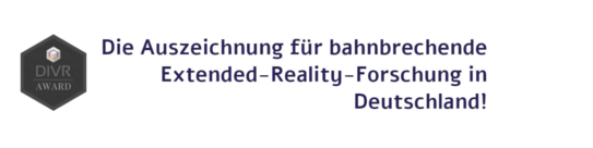 Logo des DIVR, Text: Die Auszeichnung für bahnbrechende Extended-Reality-Forschung in Deutschland