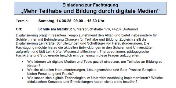 Ankündigung Fachtagung am 14.06.25 zum Thema Mehr Teilhabe und Bildung durch digitale Medien